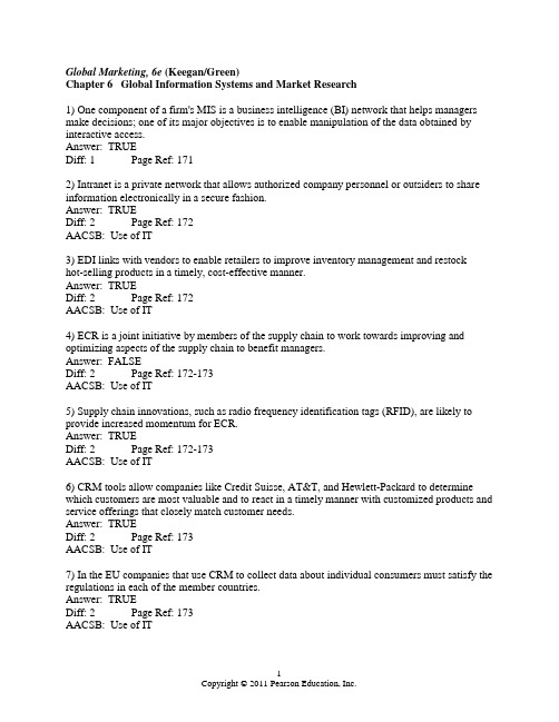 全球营销-基坎-第六版-第六章题库-答案