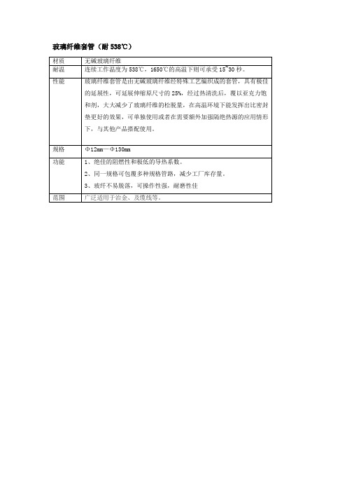 玻璃纤维套管(耐538℃)