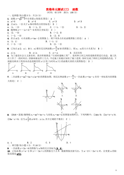 广西贵港市中考数学总复习 第三单元 函数单元测试(三)函数试题