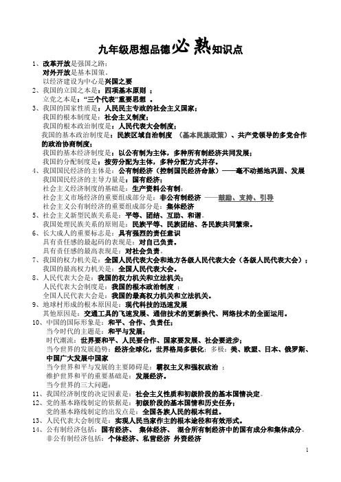 鲁教版九年级思想品德必熟50知识点梳理汇总(含答案)