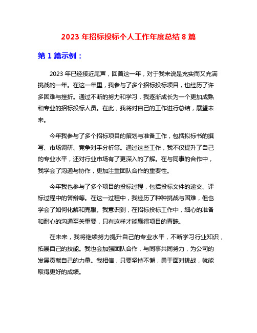 2023年招标投标个人工作年度总结8篇