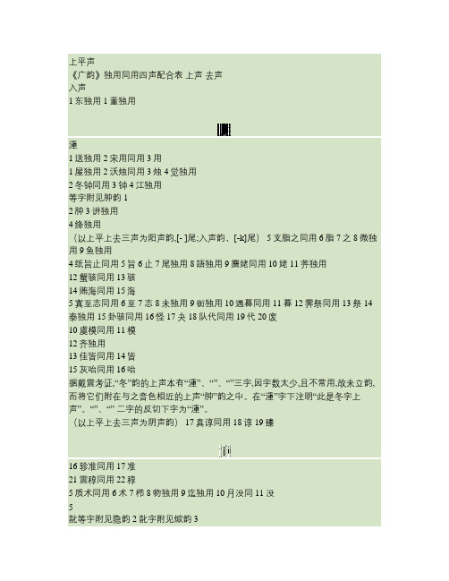 《广韵》独用同用四声配合表