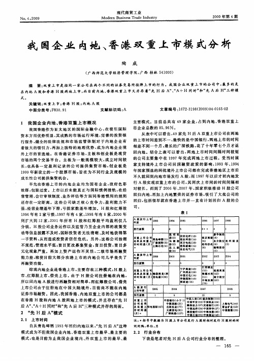 我国企业内地、香港双重上市模式分析