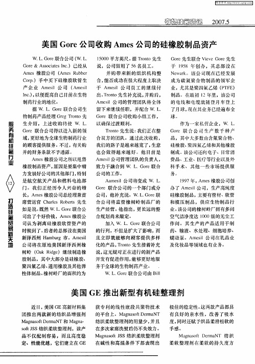 美国GE推出新型有机硅整理剂