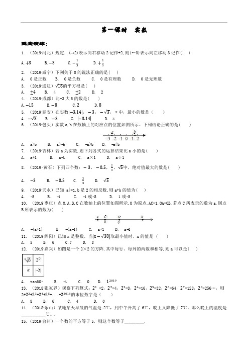 2020年中考复习随堂演练：第一课时实数