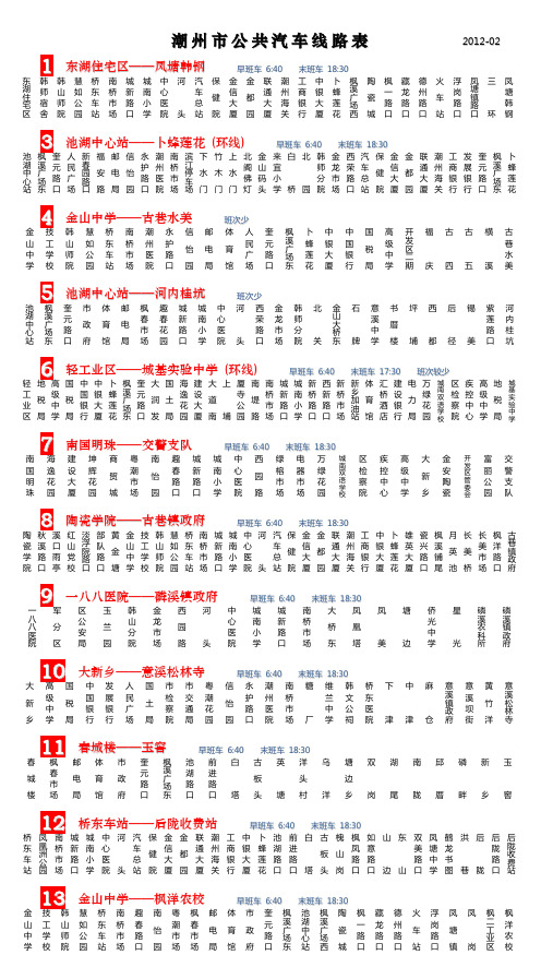 潮州市公交车线路表 (2012年2月更新)