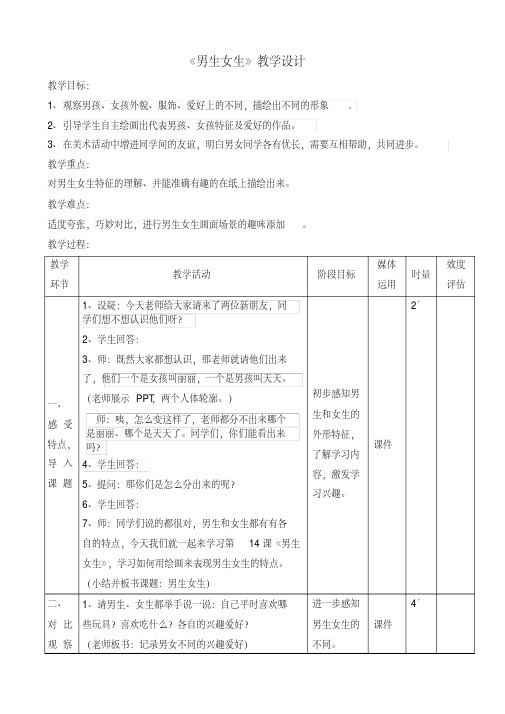 二年级下册美术教案第十四课男生女生湘美版（3）精品