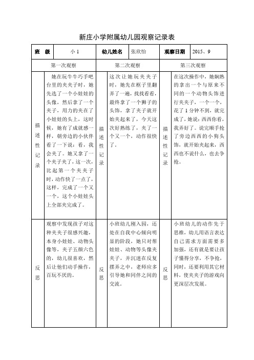 小一班区域观察记录