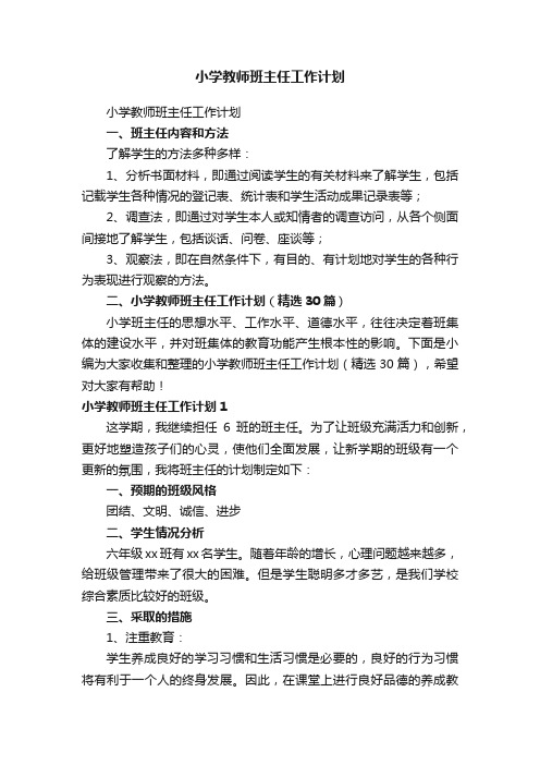 小学教师班主任工作计划（精选30篇）