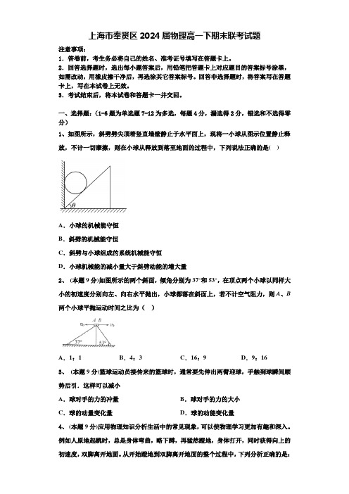 上海市奉贤区2024届物理高一下期末联考试题含解析