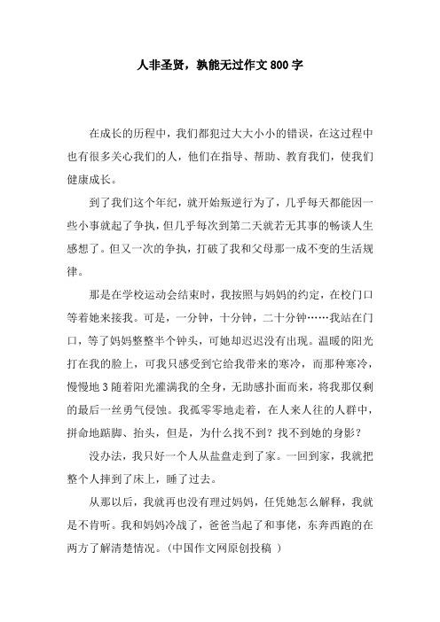 人非圣贤,孰能无过作文800字