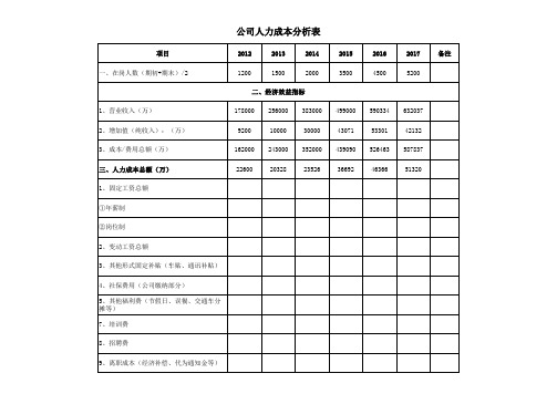 公司人力成本分析表