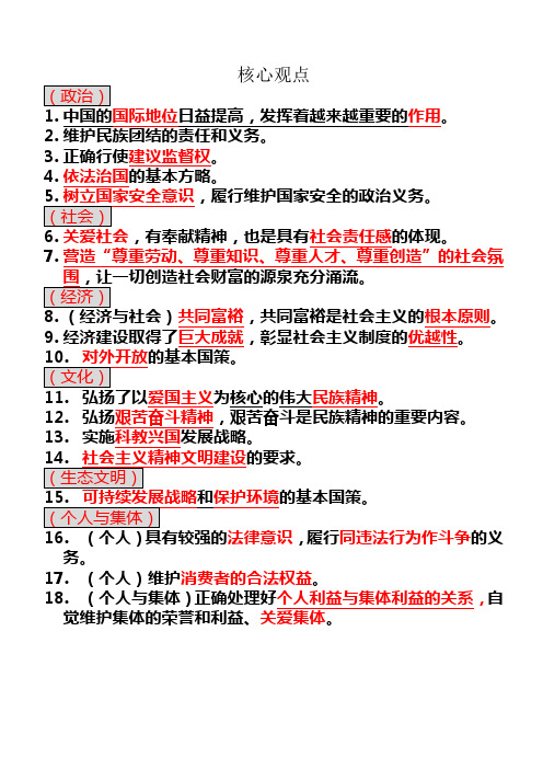 初三政治核心观点