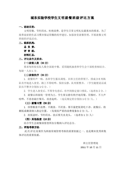 学生文明就餐班级评比方案