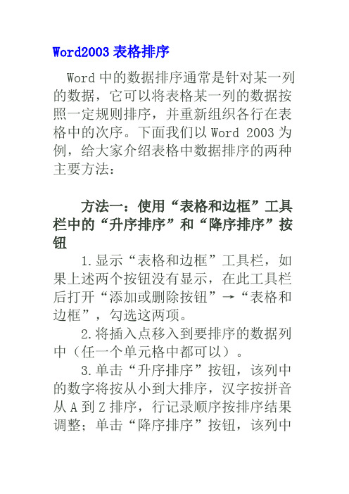 Word2003表格排序