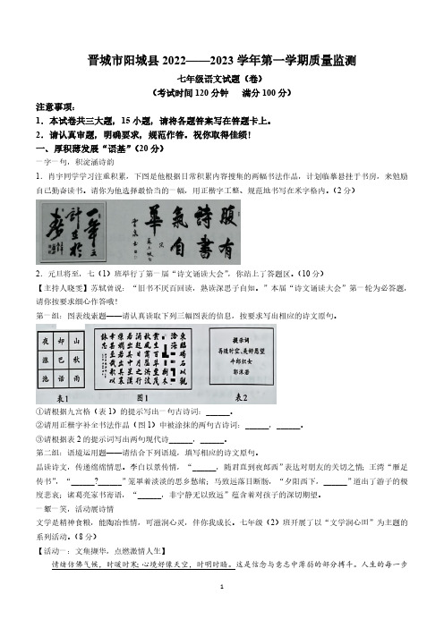 山西省晋城市阳城县2022-2023学年七年级上学期期末语文试题(含答案)