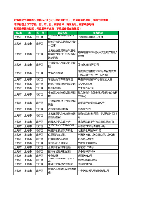 2020新版上海市上海市闵行区汽车钥匙工商企业公司商家名录名单联系电话号码地址大全24家