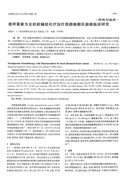 表阿霉素为主的新辅助化疗治疗局部晚期乳腺癌临床研究