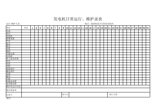 发电机日常运行维护记录表