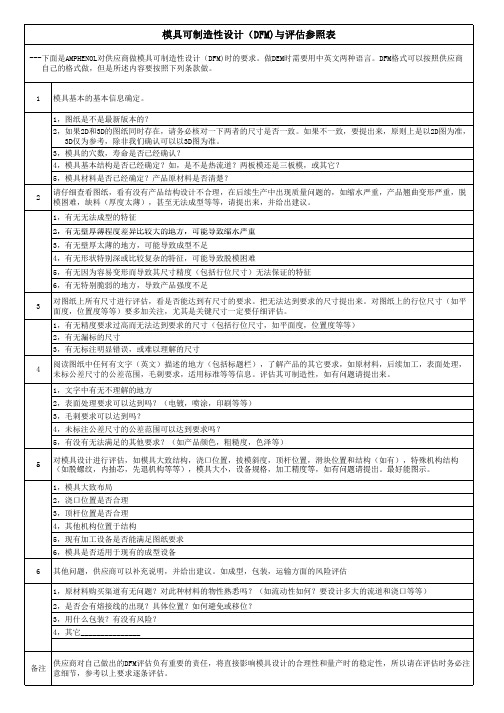 模具可制造性设计(DFM)与评估参照表