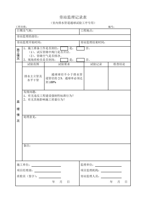 室内排水管道通球试验旁站监理