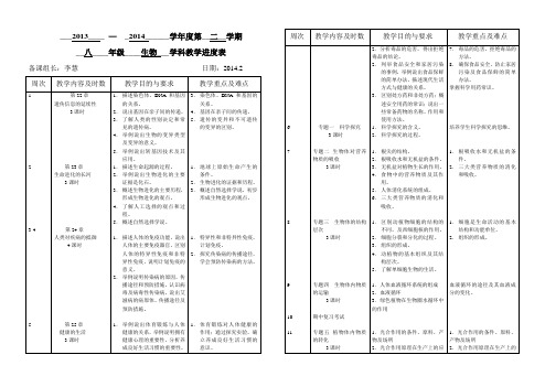 生物教学进度表8下八年级下册