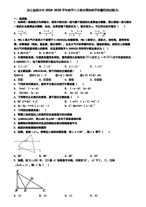 浙江省丽水市2019-2020学年数学八上期末模拟教学质量检测试题(1)