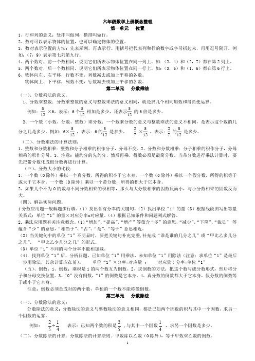 六年级上册数学知识点(概念)归纳与整理(人教版)