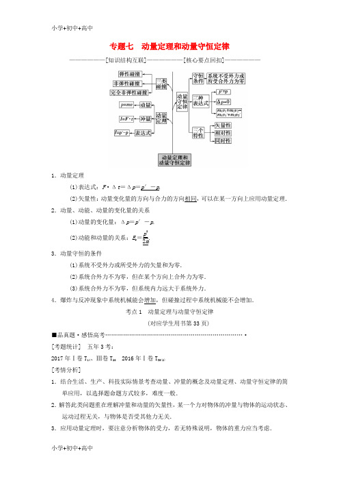 教育最新2018版高考物理二轮复习第1部分专题整合突破专题7动量定理和动量守恒定律教案