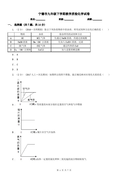 宁德市九年级下学期教学质检化学试卷