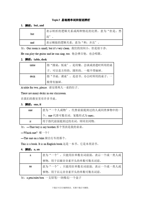 仁爱版英语七年级上册Unit1 Topic3 易混淆单词和短语辨析