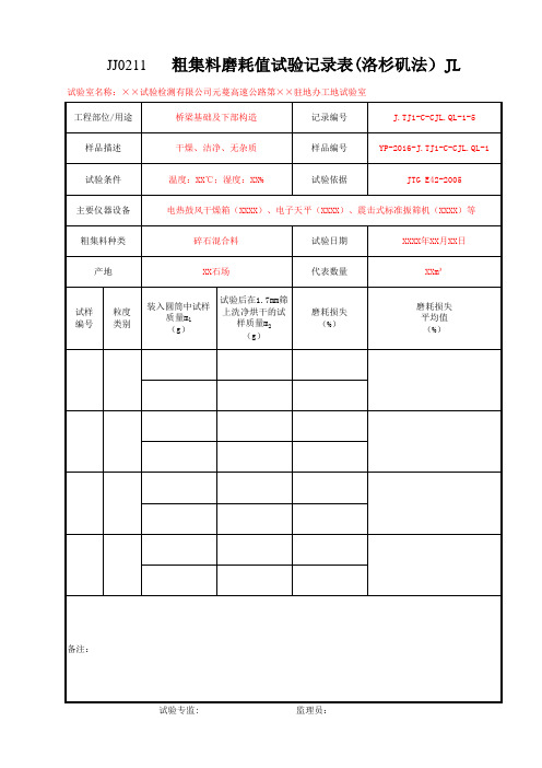 粗集料磨耗值记录(洛杉矶法)