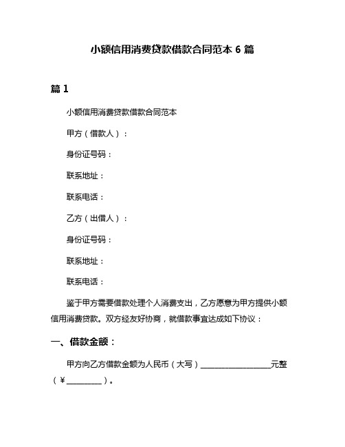 小额信用消费贷款借款合同范本6篇