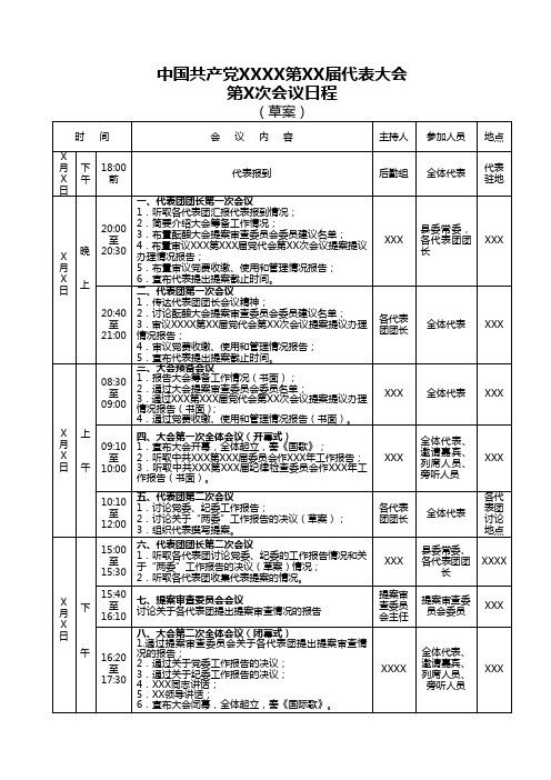 党代会会议日程安排