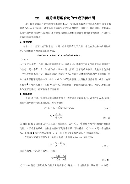 22二组分理想混合物的气液平衡相图