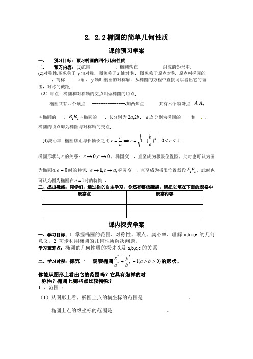 人教版高中数学全套教案导学案2.2.2椭圆的简单几何性质