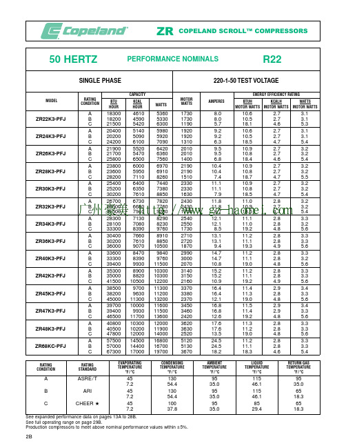 谷轮ZR全封闭涡旋压缩机技术参数精编手册