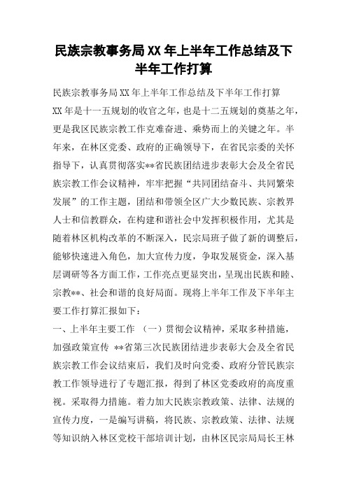 民族宗教事务局XX年上半年工作总结及下半年工作打算