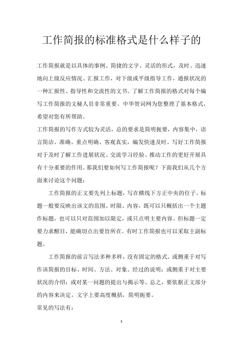 工作简报的标准格式是什么样子的