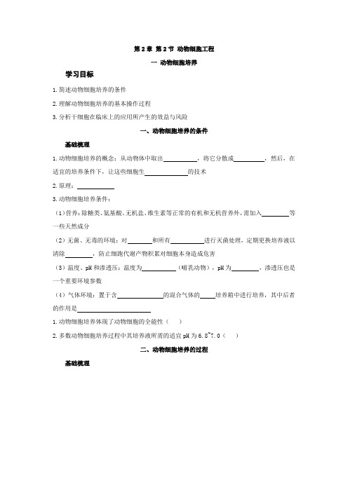 2.2.1动物细胞培养(教学学案)高中生物学人教版(2019)选择性必修3