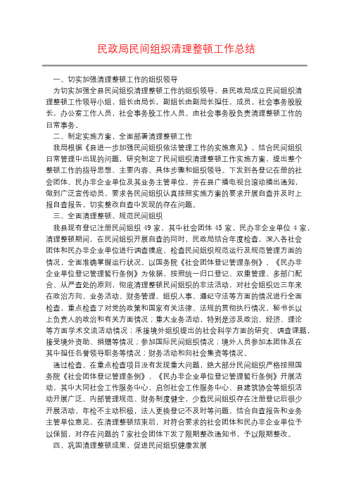 民政局民间组织清理整顿工作总结