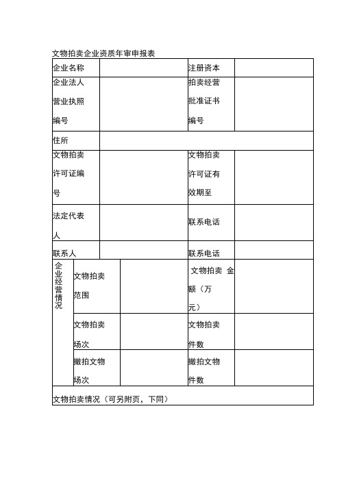 文物拍卖企业资质年审申报表