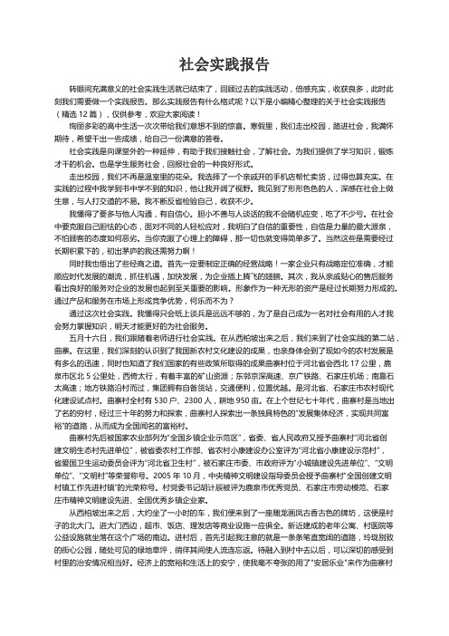 关于社会实践报告（精选12篇）