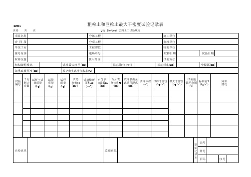 粗粒土和巨粒土最大干密度试验记录表