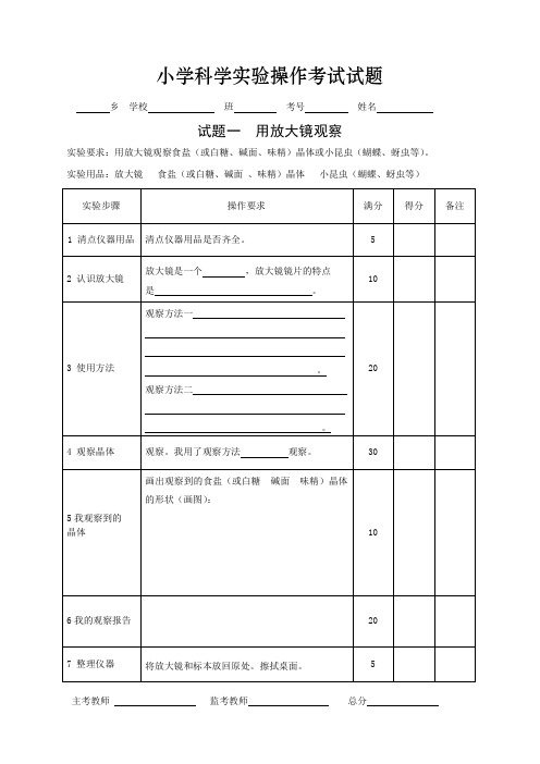 最新小学科学实验操作题试题十一套