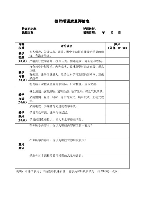 教师授课质量评估表