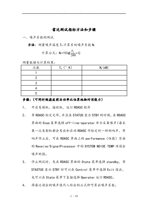 雷达测试指标方法和步骤