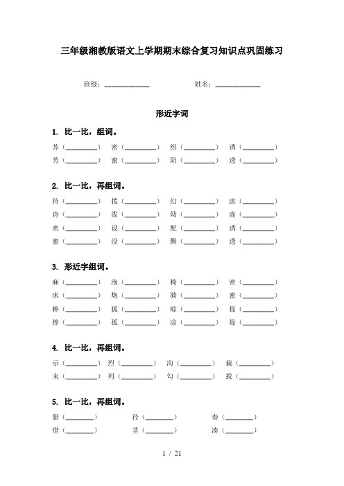 三年级湘教版语文上学期期末综合复习知识点巩固练习