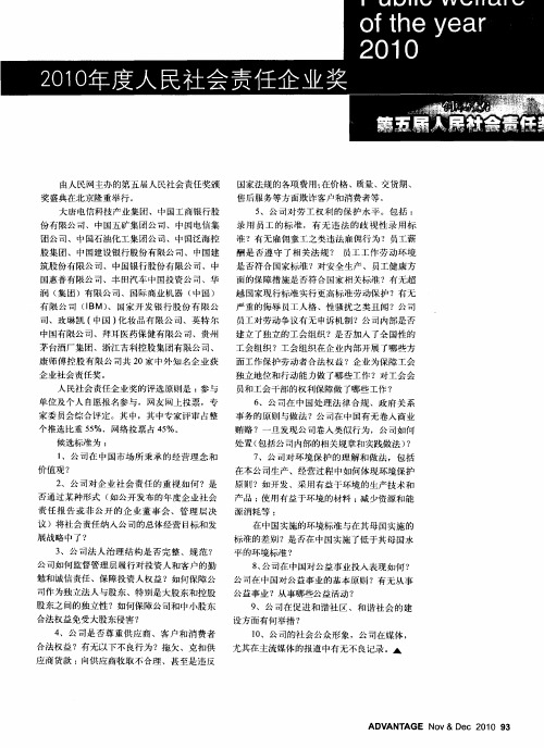 2010年度人民社会责任企业奖