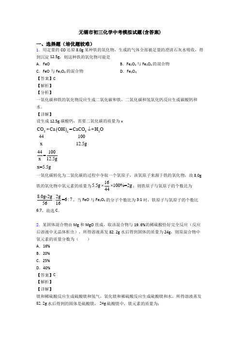 无锡市初三化学中考模拟试题(含答案)